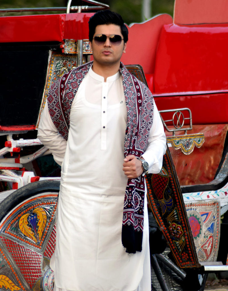 Pearl White Arabic Bosky Kameez Shalwar Suit - JHONUM