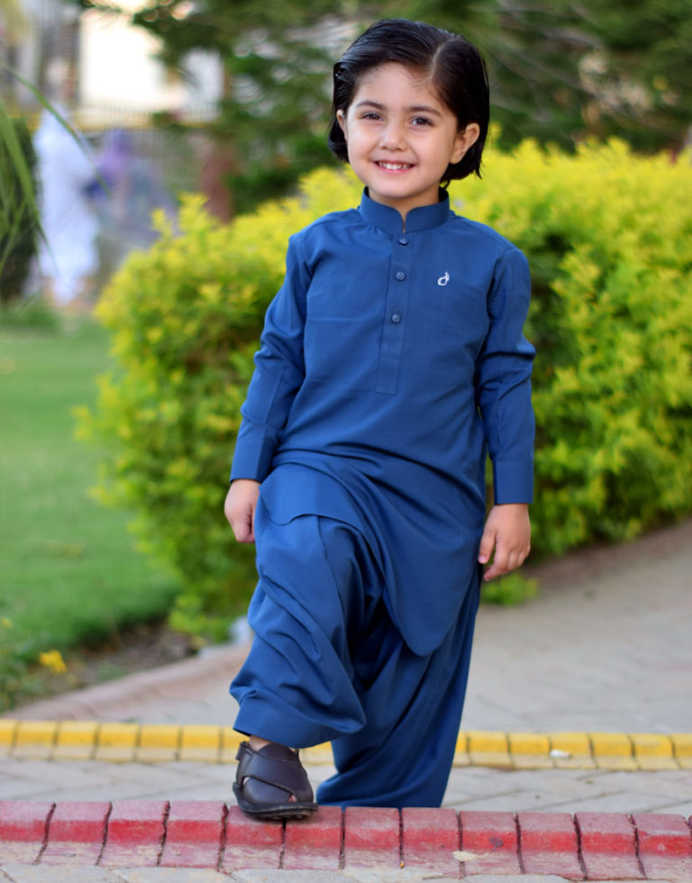 Cocktail Blue Shalwar Kameez Suit For Kids - JHONUM