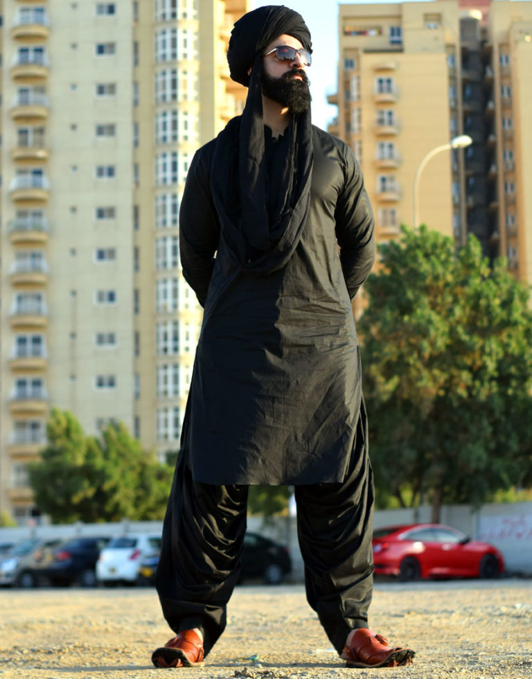 ajrak on black shalwar kameez